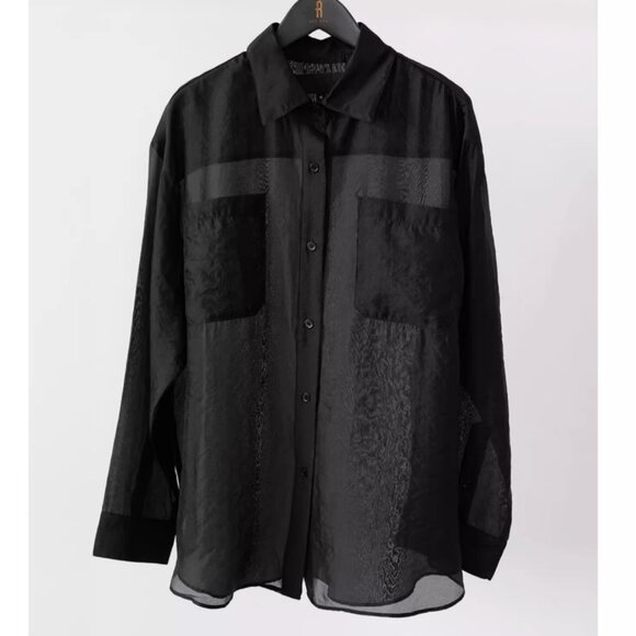 NEW No.6 Ilya Shirt - Black Noir Semi Sheer  Buttondown Retro - Picture 6 of 11